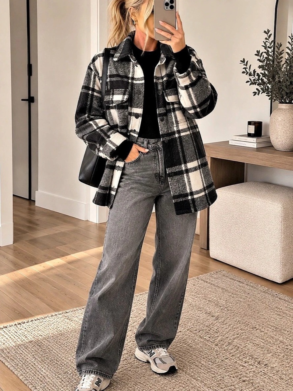 H&M Plaid Shacket in Black & White